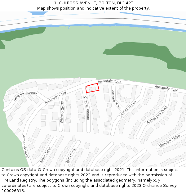 1, CULROSS AVENUE, BOLTON, BL3 4PT: Location map and indicative extent of plot