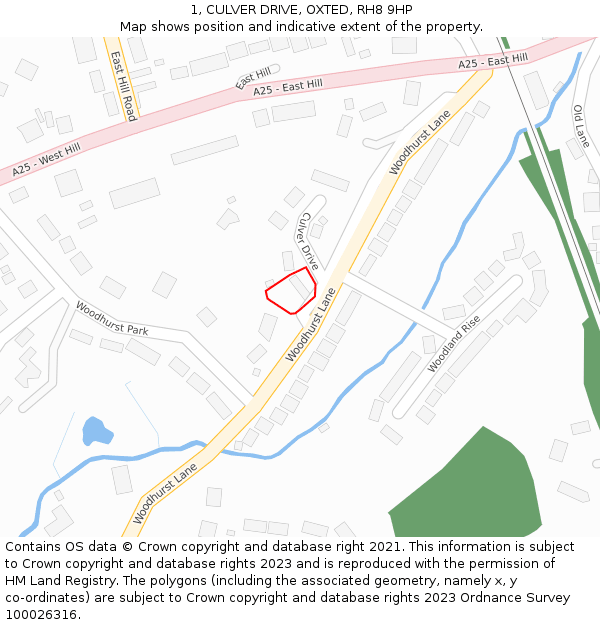 1, CULVER DRIVE, OXTED, RH8 9HP: Location map and indicative extent of plot