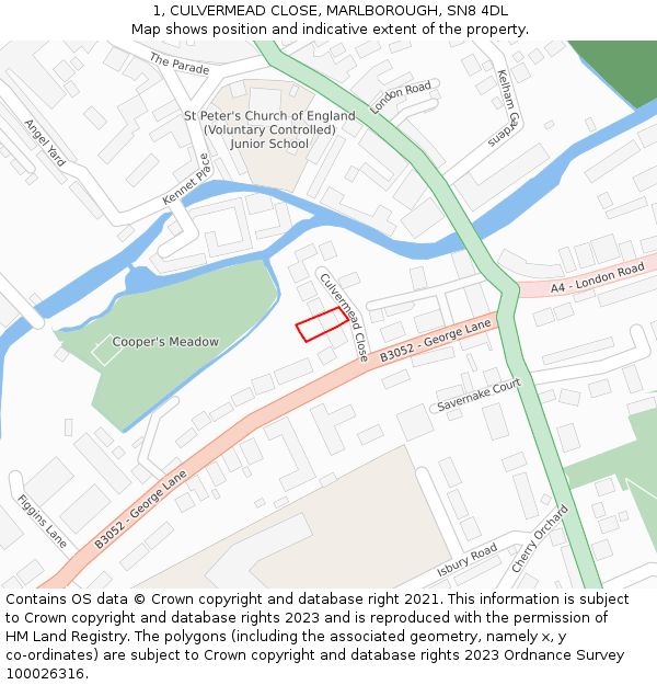 1, CULVERMEAD CLOSE, MARLBOROUGH, SN8 4DL: Location map and indicative extent of plot