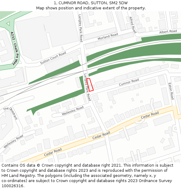 1, CUMNOR ROAD, SUTTON, SM2 5DW: Location map and indicative extent of plot