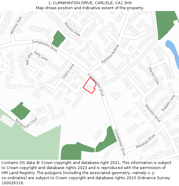 1, CUMWHINTON DRIVE, CARLISLE, CA1 3HX: Location map and indicative extent of plot