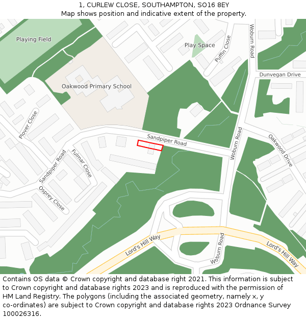 1, CURLEW CLOSE, SOUTHAMPTON, SO16 8EY: Location map and indicative extent of plot