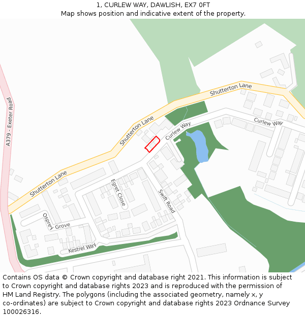 1, CURLEW WAY, DAWLISH, EX7 0FT: Location map and indicative extent of plot