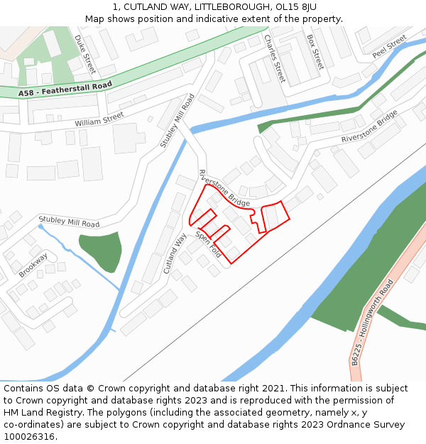 1, CUTLAND WAY, LITTLEBOROUGH, OL15 8JU: Location map and indicative extent of plot