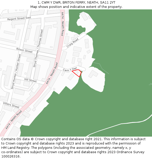 1, CWM Y DWR, BRITON FERRY, NEATH, SA11 2YT: Location map and indicative extent of plot