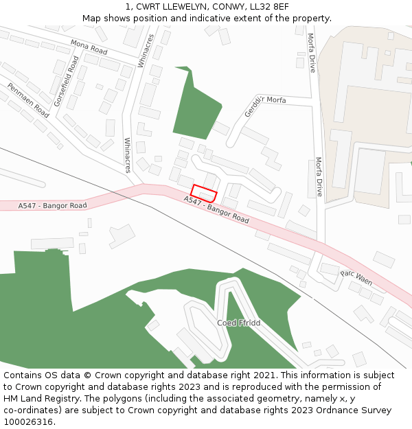 1, CWRT LLEWELYN, CONWY, LL32 8EF: Location map and indicative extent of plot