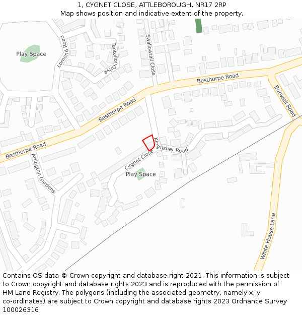 1, CYGNET CLOSE, ATTLEBOROUGH, NR17 2RP: Location map and indicative extent of plot