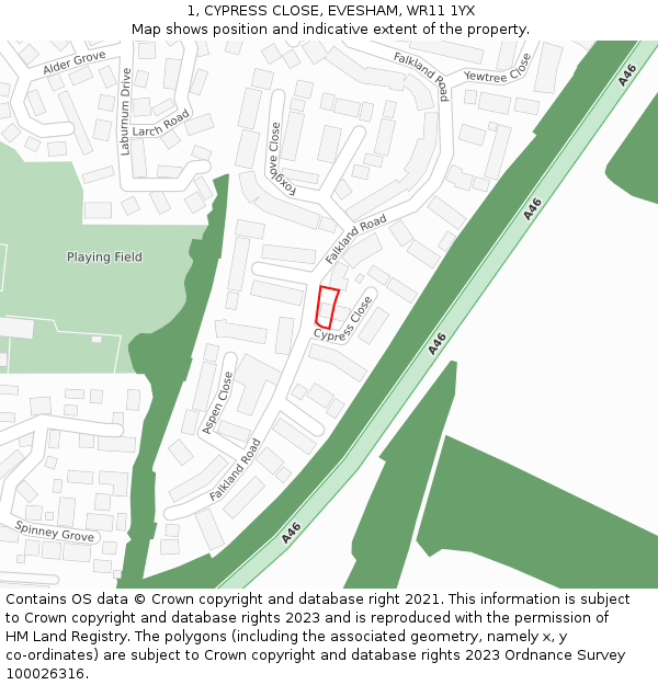 1, CYPRESS CLOSE, EVESHAM, WR11 1YX: Location map and indicative extent of plot