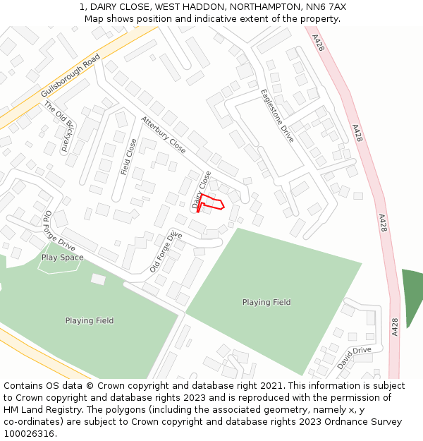 1, DAIRY CLOSE, WEST HADDON, NORTHAMPTON, NN6 7AX: Location map and indicative extent of plot