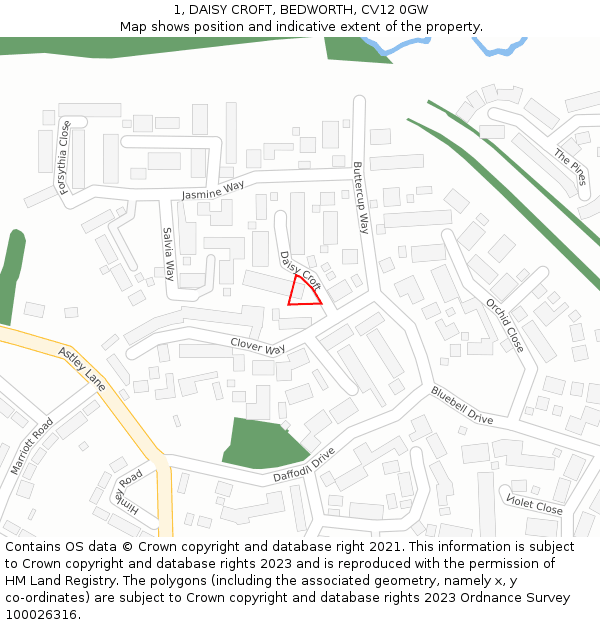 1, DAISY CROFT, BEDWORTH, CV12 0GW: Location map and indicative extent of plot