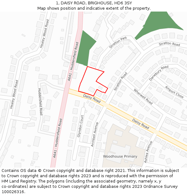 1, DAISY ROAD, BRIGHOUSE, HD6 3SY: Location map and indicative extent of plot