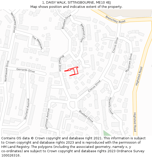 1, DAISY WALK, SITTINGBOURNE, ME10 4EJ: Location map and indicative extent of plot