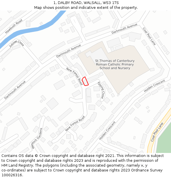 1, DALBY ROAD, WALSALL, WS3 1TS: Location map and indicative extent of plot
