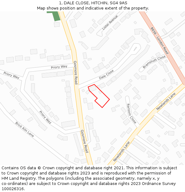 1, DALE CLOSE, HITCHIN, SG4 9AS: Location map and indicative extent of plot