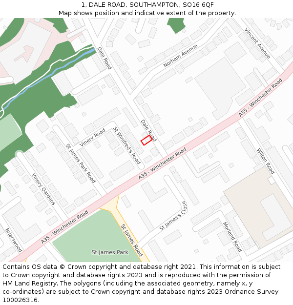 1, DALE ROAD, SOUTHAMPTON, SO16 6QF: Location map and indicative extent of plot