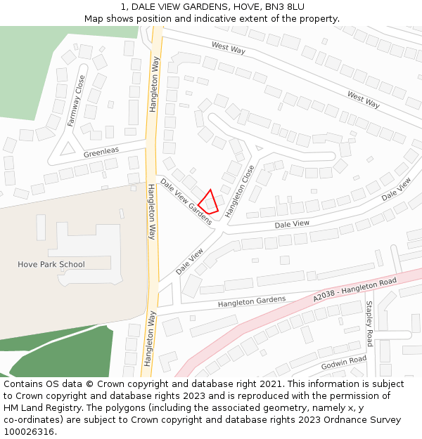 1, DALE VIEW GARDENS, HOVE, BN3 8LU: Location map and indicative extent of plot