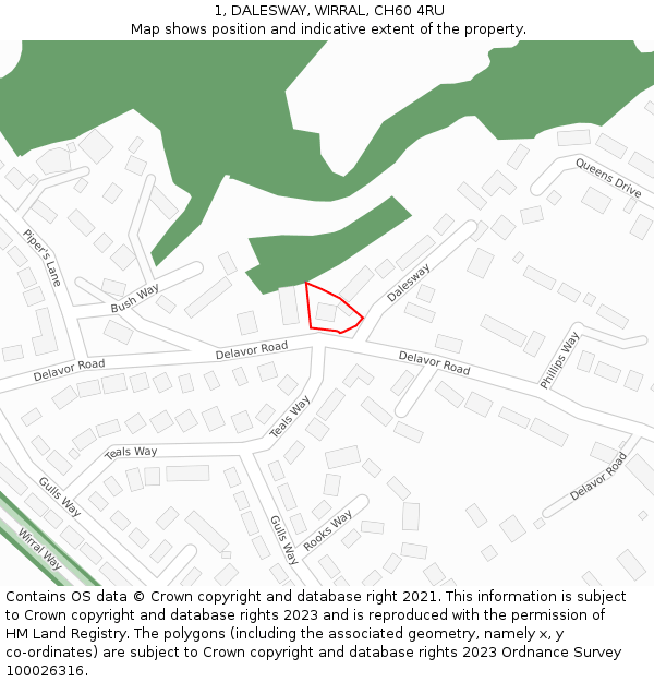 1, DALESWAY, WIRRAL, CH60 4RU: Location map and indicative extent of plot