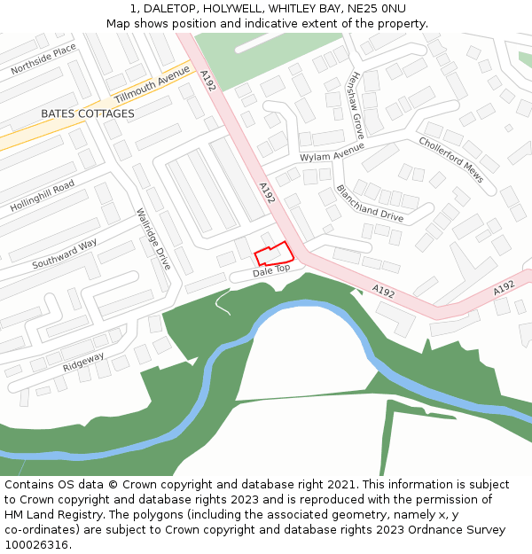 1, DALETOP, HOLYWELL, WHITLEY BAY, NE25 0NU: Location map and indicative extent of plot