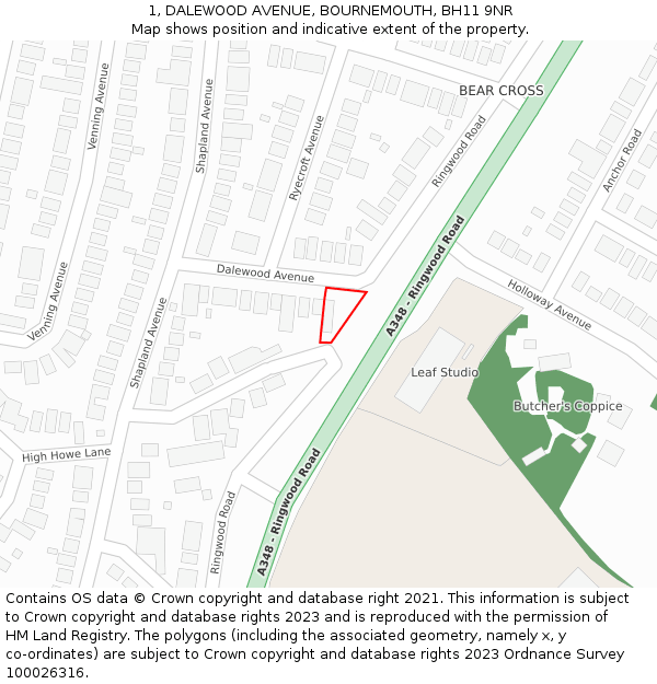 1, DALEWOOD AVENUE, BOURNEMOUTH, BH11 9NR: Location map and indicative extent of plot