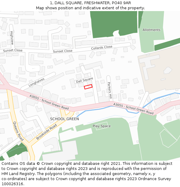 1, DALL SQUARE, FRESHWATER, PO40 9AR: Location map and indicative extent of plot