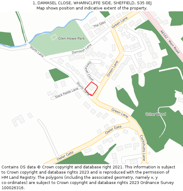 1, DAMASEL CLOSE, WHARNCLIFFE SIDE, SHEFFIELD, S35 0EJ: Location map and indicative extent of plot