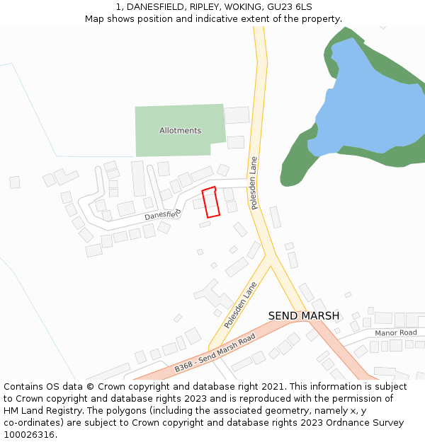 1, DANESFIELD, RIPLEY, WOKING, GU23 6LS: Location map and indicative extent of plot