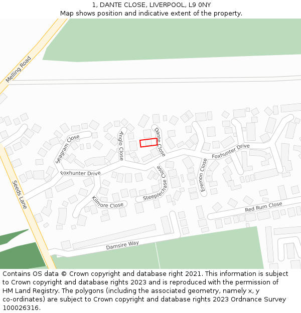 1, DANTE CLOSE, LIVERPOOL, L9 0NY: Location map and indicative extent of plot