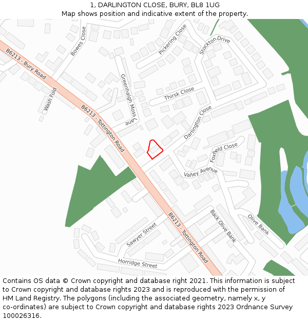 1, DARLINGTON CLOSE, BURY, BL8 1UG: Location map and indicative extent of plot