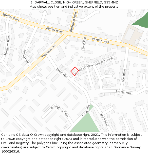 1, DARWALL CLOSE, HIGH GREEN, SHEFFIELD, S35 4NZ: Location map and indicative extent of plot