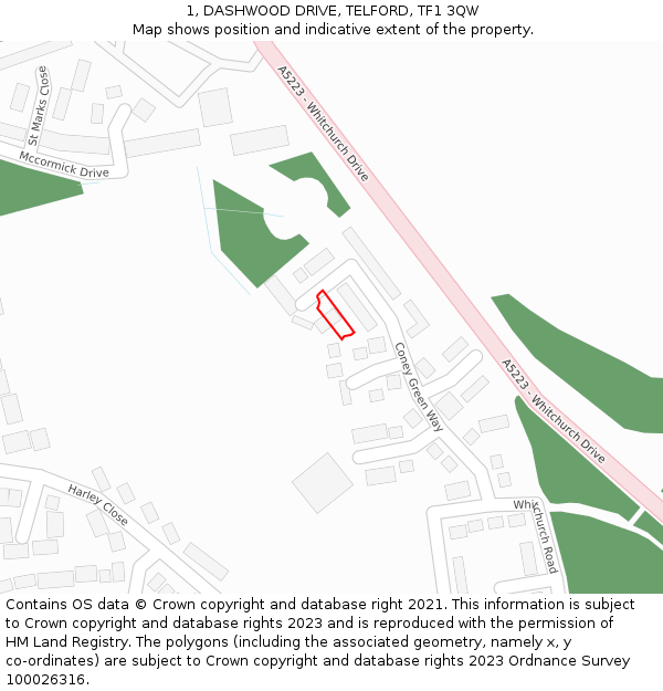 1, DASHWOOD DRIVE, TELFORD, TF1 3QW: Location map and indicative extent of plot