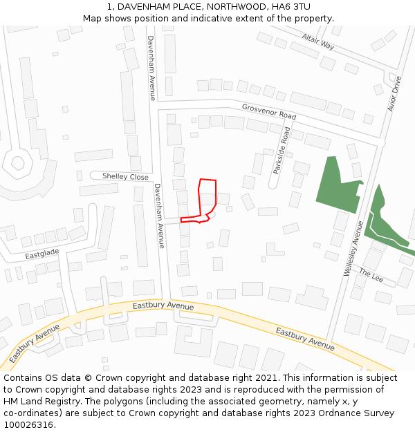 1, DAVENHAM PLACE, NORTHWOOD, HA6 3TU: Location map and indicative extent of plot