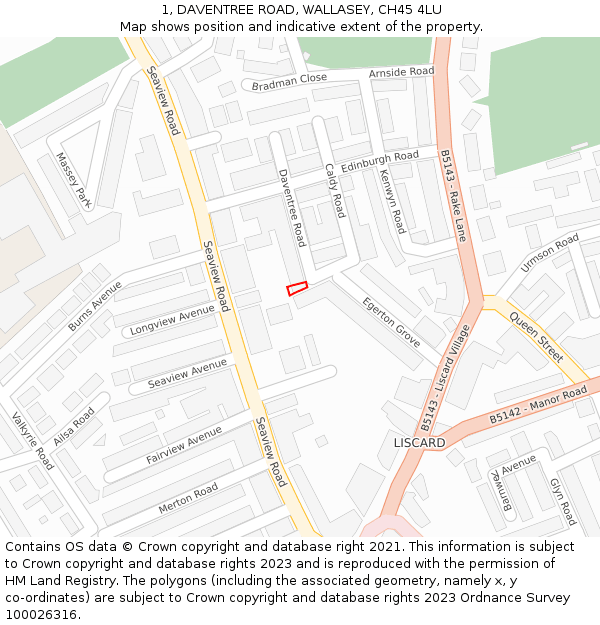 1, DAVENTREE ROAD, WALLASEY, CH45 4LU: Location map and indicative extent of plot