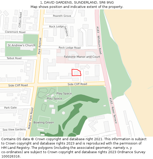 1, DAVID GARDENS, SUNDERLAND, SR6 9NG: Location map and indicative extent of plot
