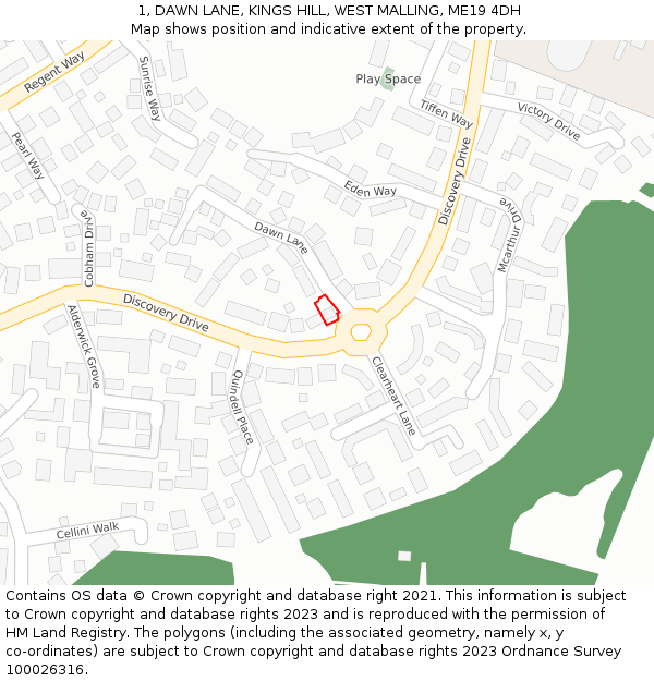 1, DAWN LANE, KINGS HILL, WEST MALLING, ME19 4DH: Location map and indicative extent of plot
