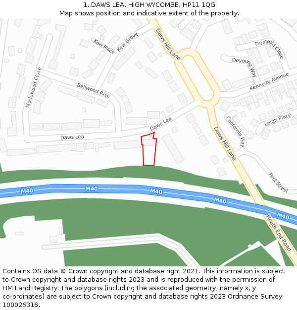 1, DAWS LEA, HIGH WYCOMBE, HP11 1QG: Location map and indicative extent of plot