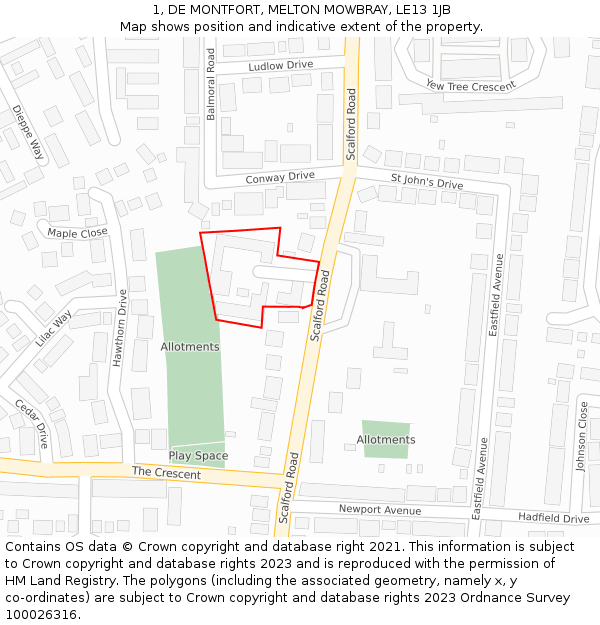 1, DE MONTFORT, MELTON MOWBRAY, LE13 1JB: Location map and indicative extent of plot