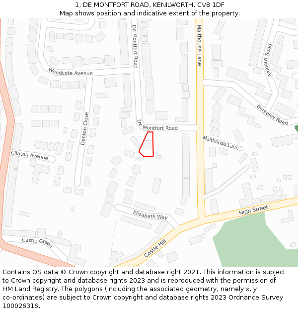 1, DE MONTFORT ROAD, KENILWORTH, CV8 1DF: Location map and indicative extent of plot