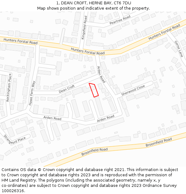 1, DEAN CROFT, HERNE BAY, CT6 7DU: Location map and indicative extent of plot