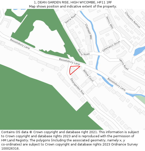 1, DEAN GARDEN RISE, HIGH WYCOMBE, HP11 1RF: Location map and indicative extent of plot