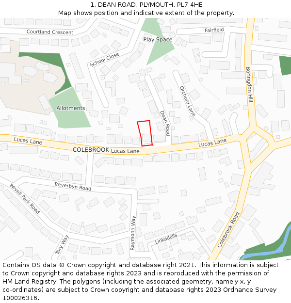 1, DEAN ROAD, PLYMOUTH, PL7 4HE: Location map and indicative extent of plot