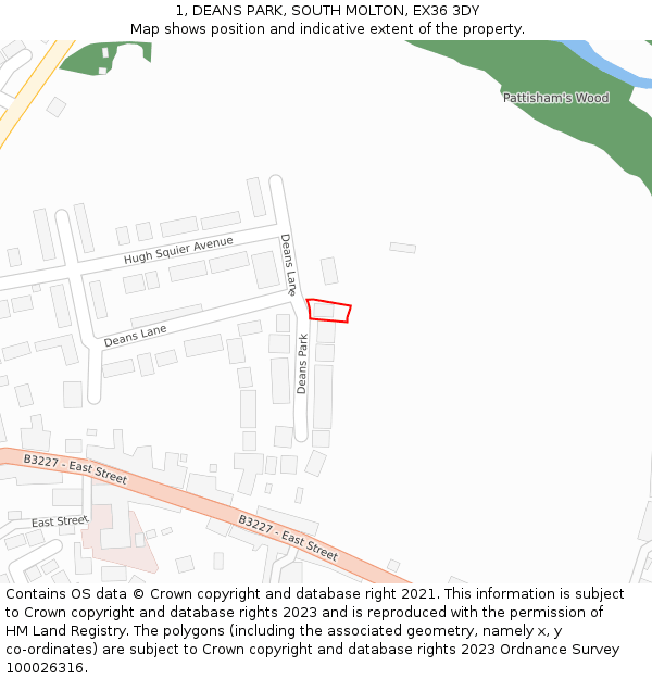 1, DEANS PARK, SOUTH MOLTON, EX36 3DY: Location map and indicative extent of plot