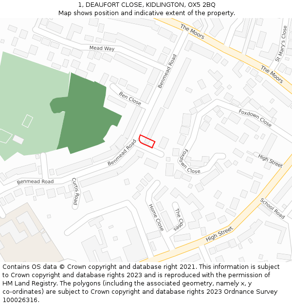 1, DEAUFORT CLOSE, KIDLINGTON, OX5 2BQ: Location map and indicative extent of plot