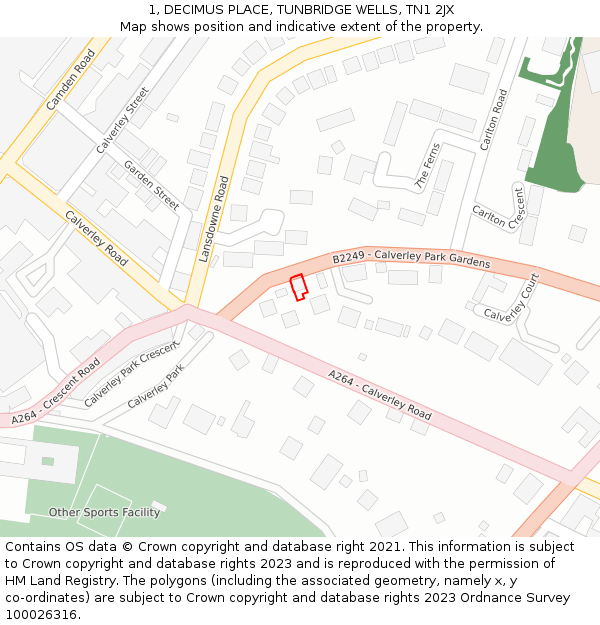 1, DECIMUS PLACE, TUNBRIDGE WELLS, TN1 2JX: Location map and indicative extent of plot