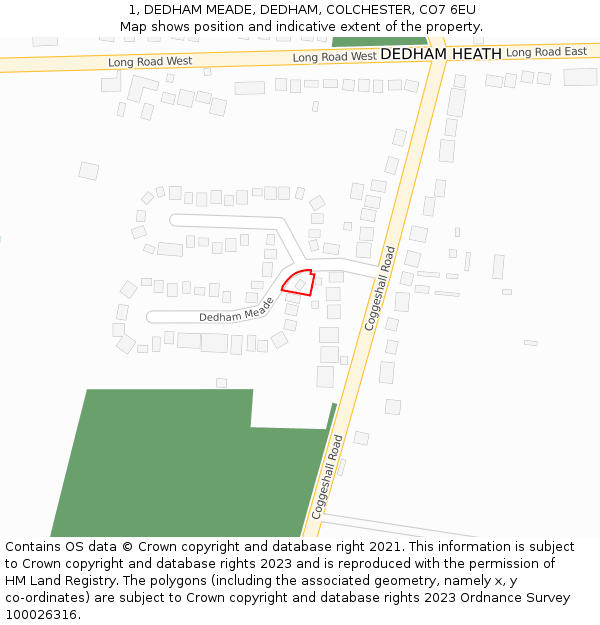 1, DEDHAM MEADE, DEDHAM, COLCHESTER, CO7 6EU: Location map and indicative extent of plot