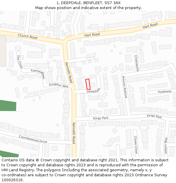 1, DEEPDALE, BENFLEET, SS7 3AX: Location map and indicative extent of plot