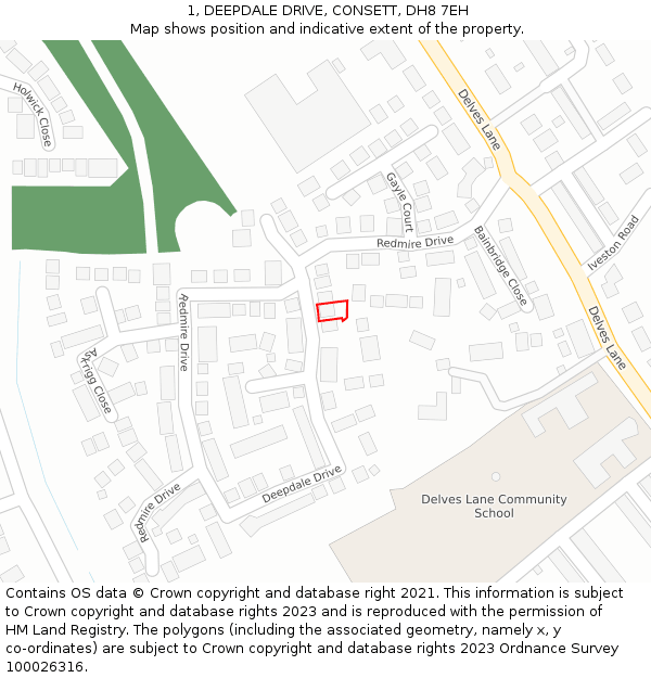 1, DEEPDALE DRIVE, CONSETT, DH8 7EH: Location map and indicative extent of plot