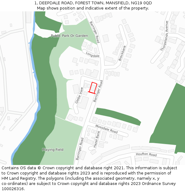 1, DEEPDALE ROAD, FOREST TOWN, MANSFIELD, NG19 0QD: Location map and indicative extent of plot