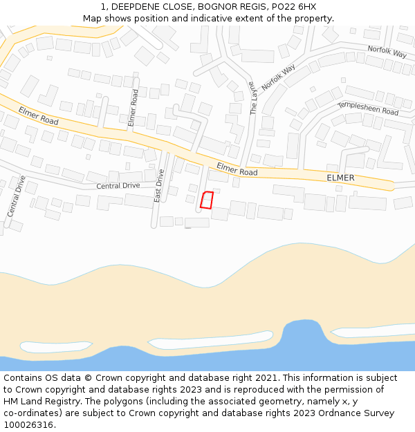 1, DEEPDENE CLOSE, BOGNOR REGIS, PO22 6HX: Location map and indicative extent of plot