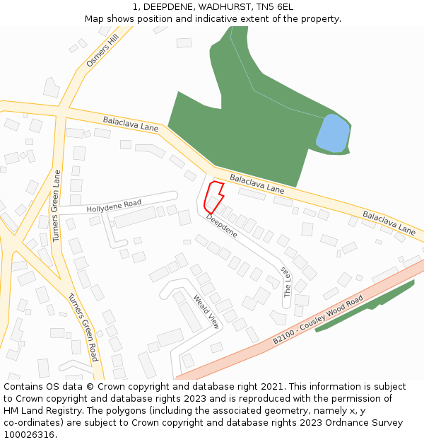 1, DEEPDENE, WADHURST, TN5 6EL: Location map and indicative extent of plot