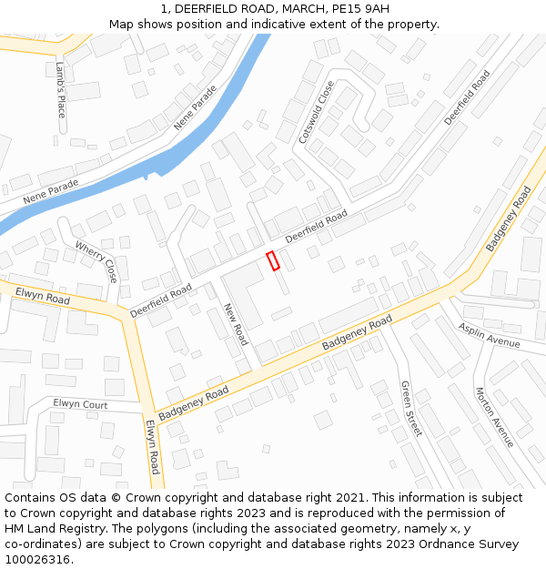 1, DEERFIELD ROAD, MARCH, PE15 9AH: Location map and indicative extent of plot